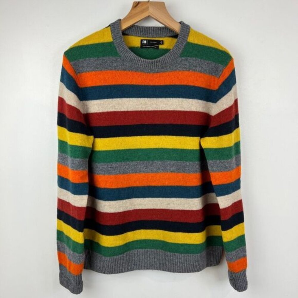 Le 31 Par Simons Men's Small Lambs Wool Multicolored Striped Pullover Sweater